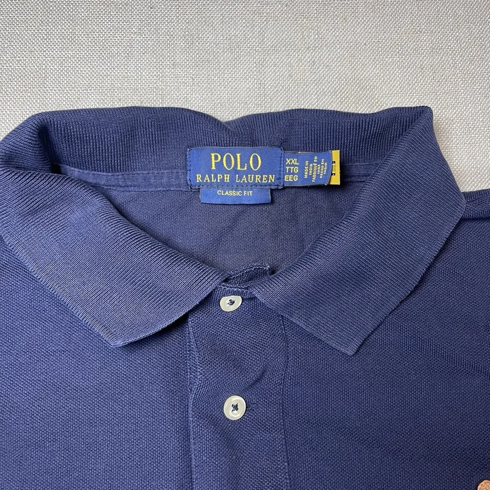 Polo Ralph Lauren Classic Fit Leather Big Pony Mesh Polo Shirt Men XXL Navy Blue